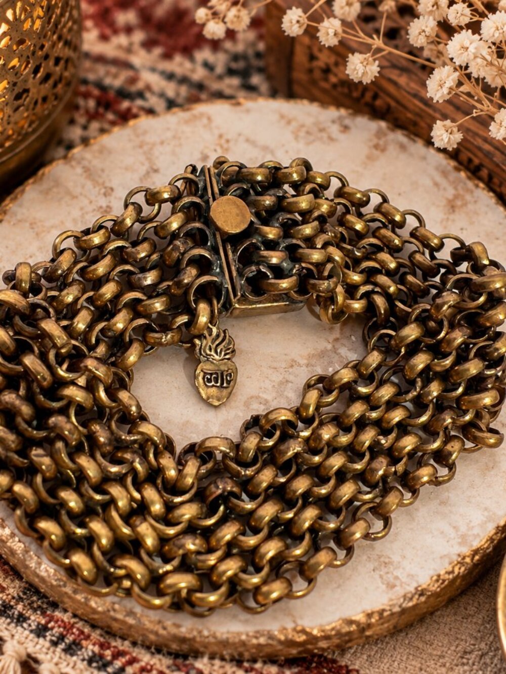 Waxing Poetic Vintage Brass Mesh Wide Chain Bracelet